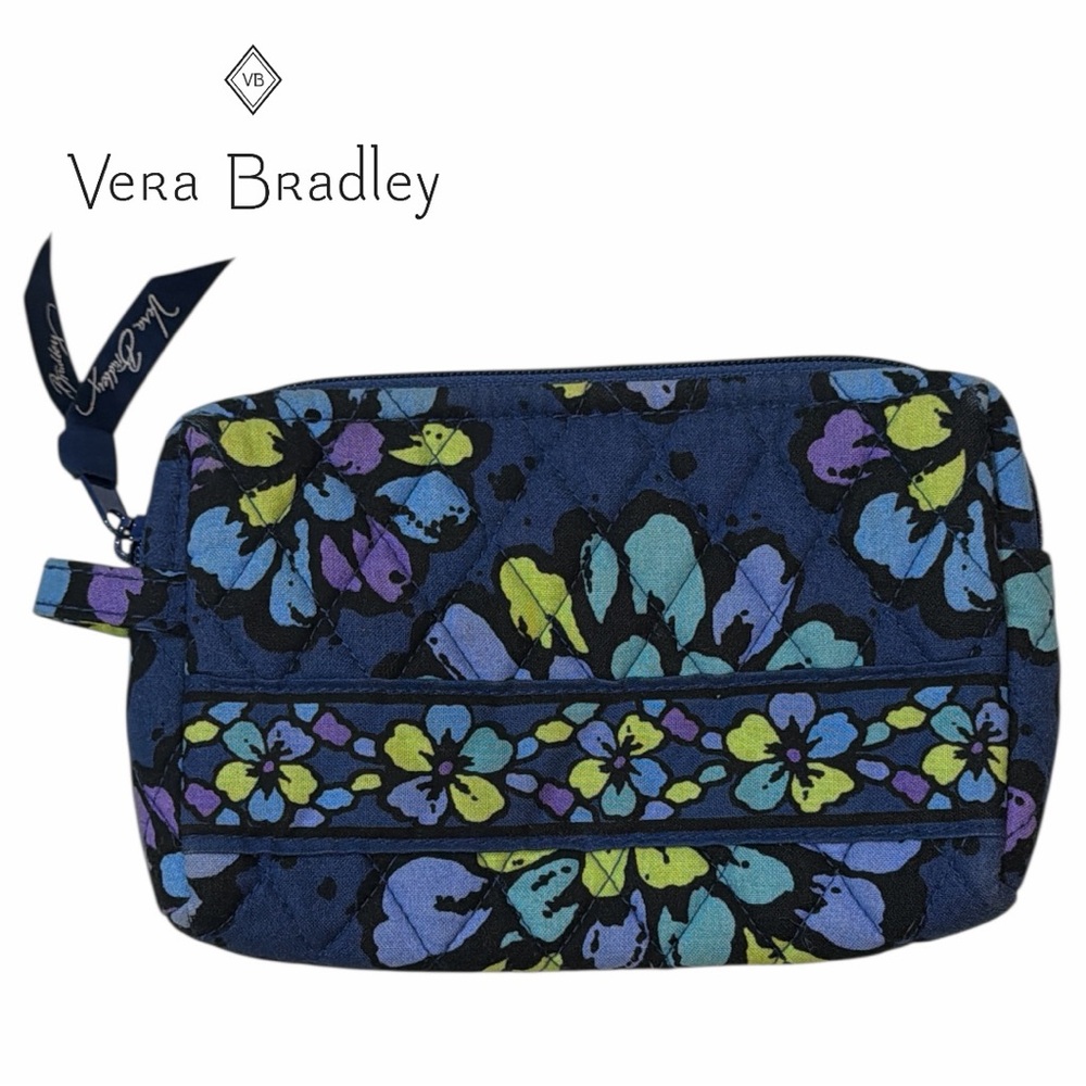 Vera Bradley Indigo Blue Small Waterproof Toiletry Cosmetic Bag‎
